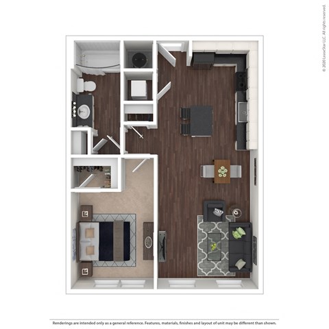 Floor plan for 1 bed, 1 bath, 691 sqft